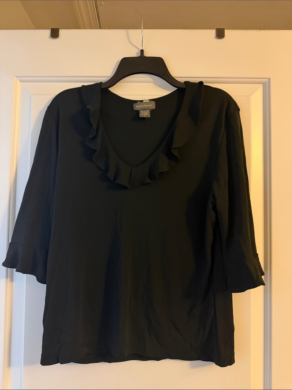 Banana Republic Black Ruffle V-Neck Blouse